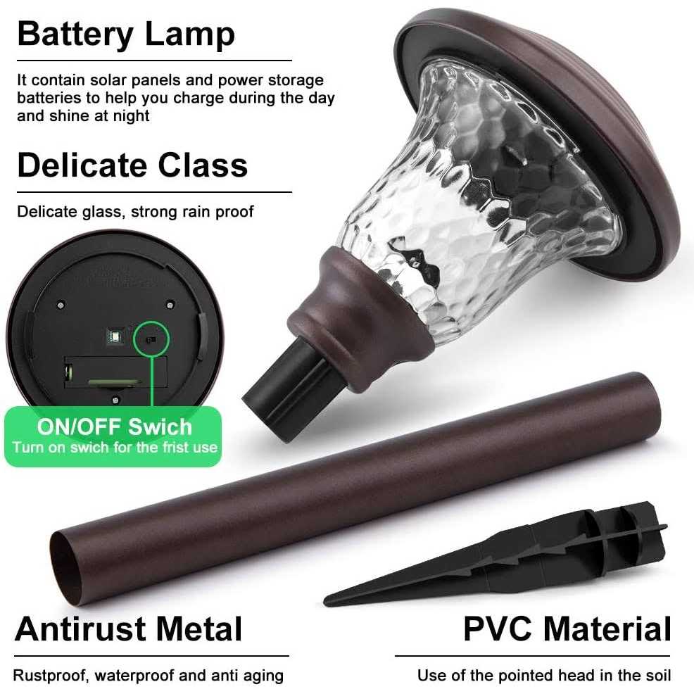 Beau Jardin 8 Pack Solar Pathway Lights Outdoor Waterproof Bright LED Solar Landscape Lights Garden Stake Glass Stainless Steel Auto On/Off Wireless