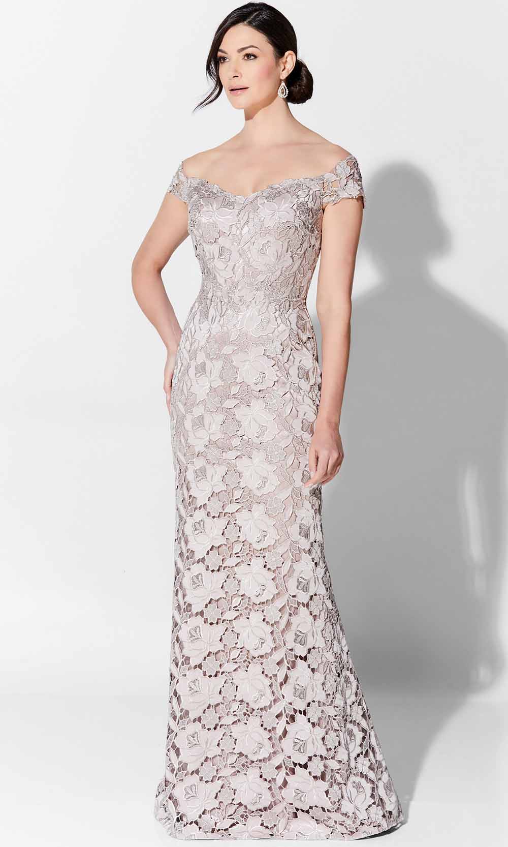 Embroidered Crepe Laced Evening Gown