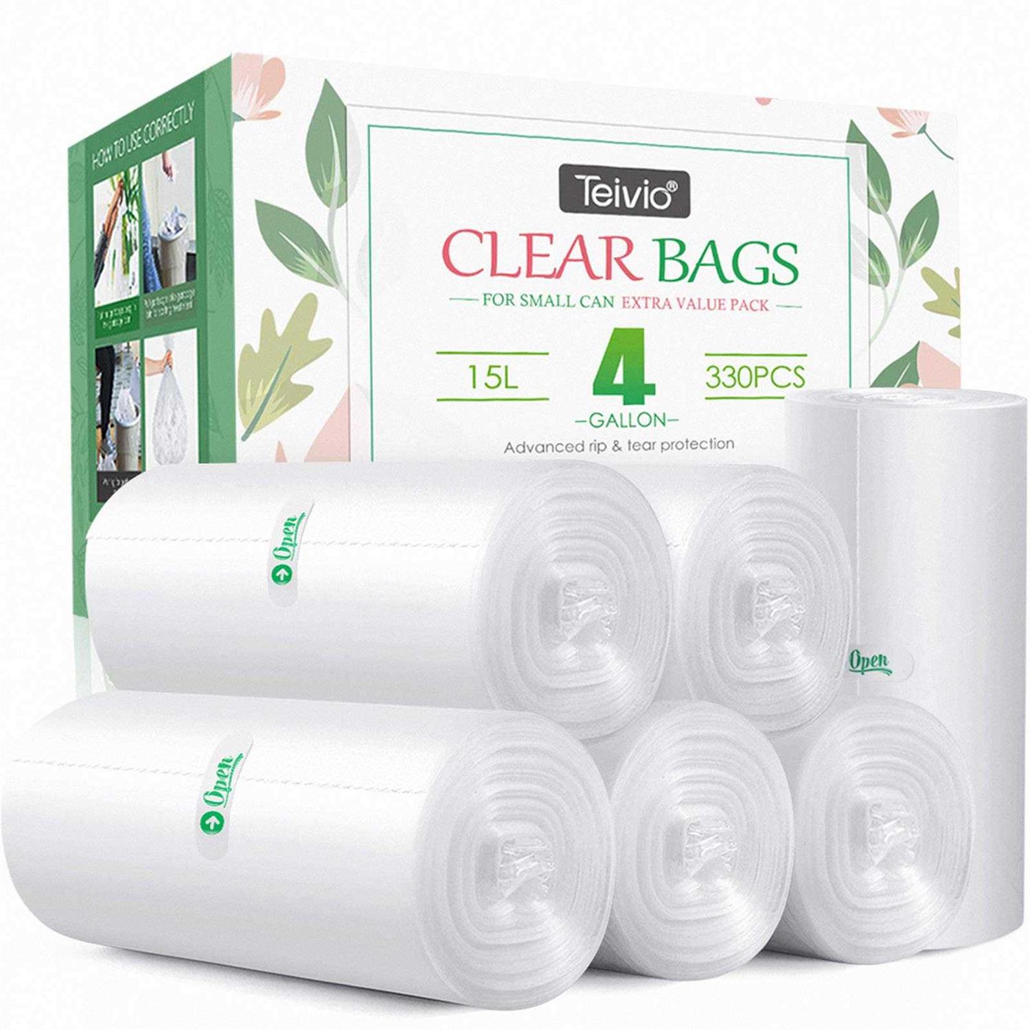 330 Counts Strong Trash Bags Garbage Bags by Teivio Bathroom Trash Can Bin Liners