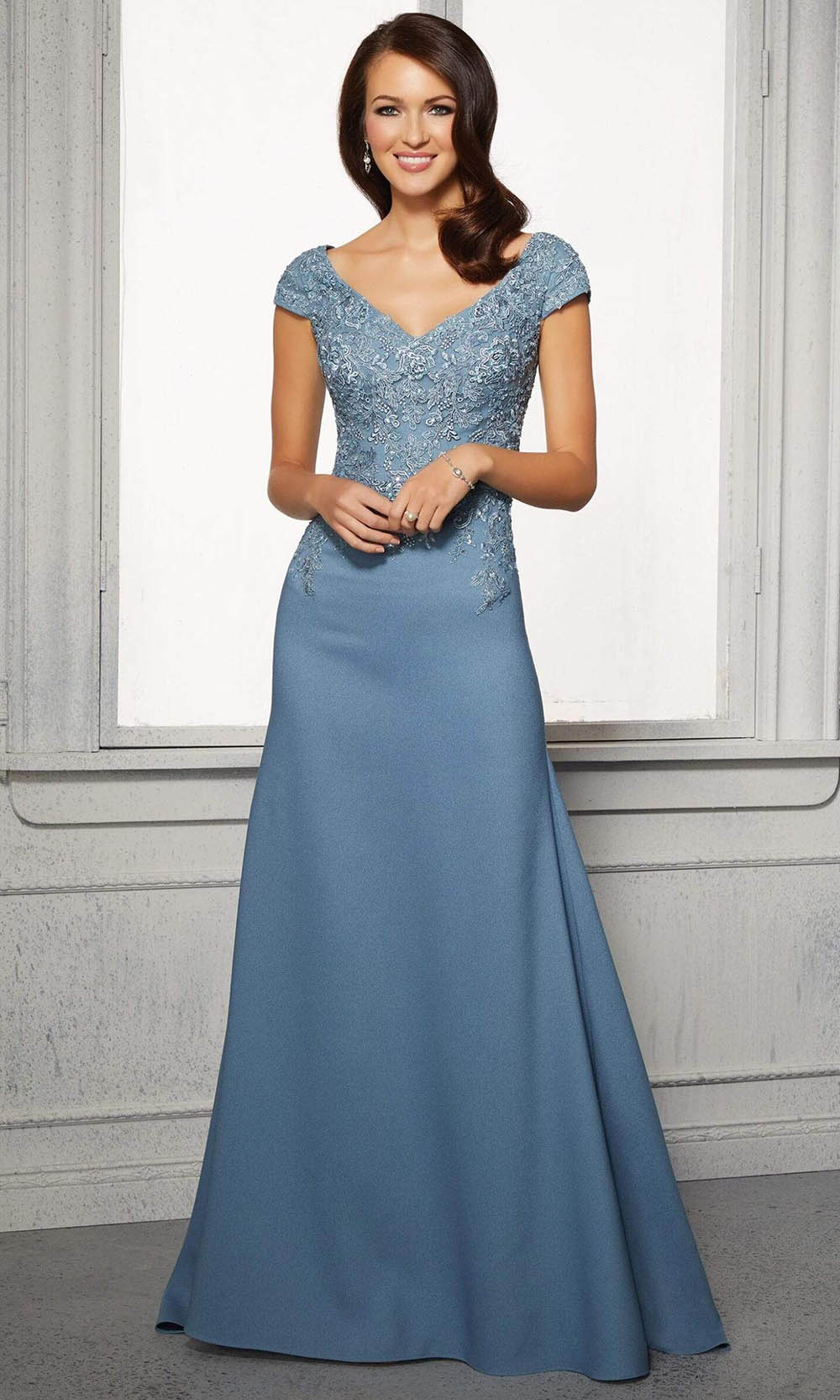 72421 Cap Sleeves A-Line Evening Dress