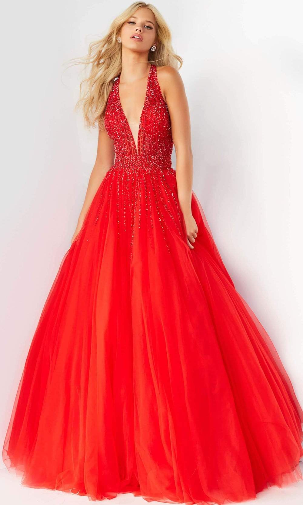 06598 Beaded Sleeveless Halter Ballgown