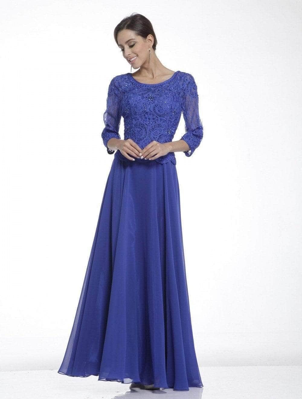 Quarter Sleeve Soutache Bodice A-Line Long Dress