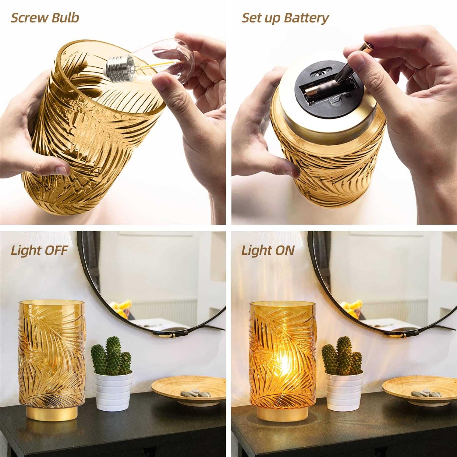 Battery Operated Table Lamp Cordless Lamps for Home Decor Battery Powered Nightlight with LED Bulb with Timer