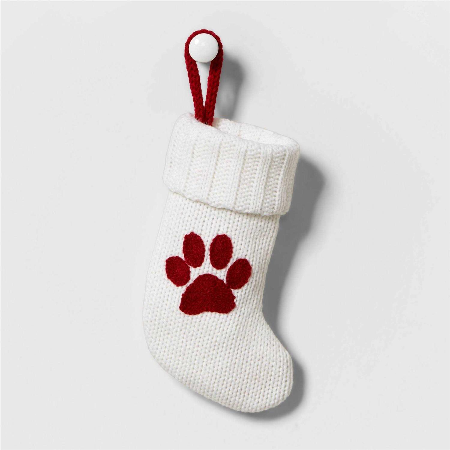 Wondershop Mini Knit Monogram Christmas Stocking Paw Print White