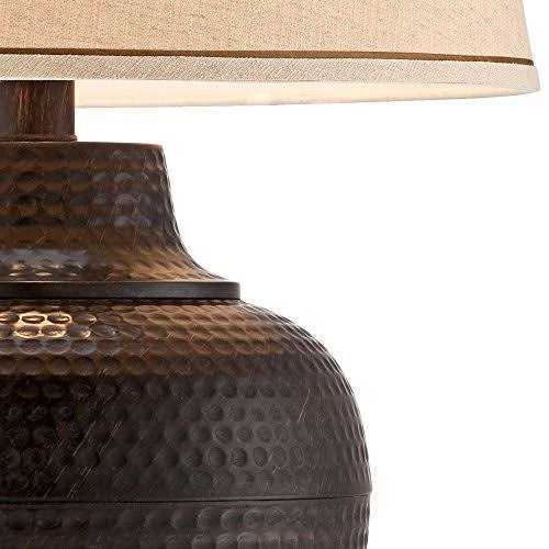 Barnes and Ivy Brighton Rustic Farmhouse Table Lamp 27 1/4 Tall Hammered Bronze Pot Beige Linen Drum Shade for Bedroom Living Room Bedside Nightstand
