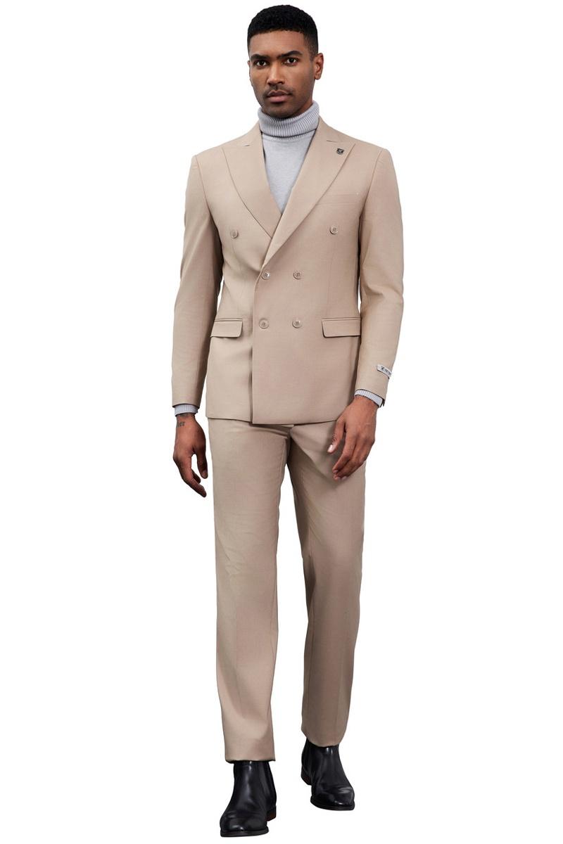 Men’s Designer Stacy Adams Classic Double Breasted Suit in Tan
