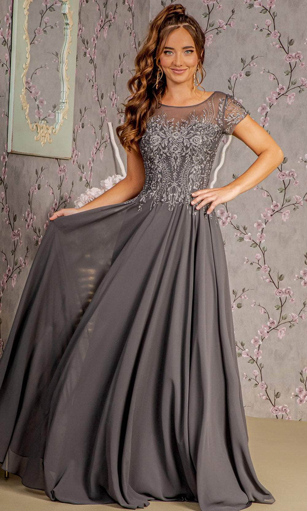 Embroidery Bateau Formal Dress