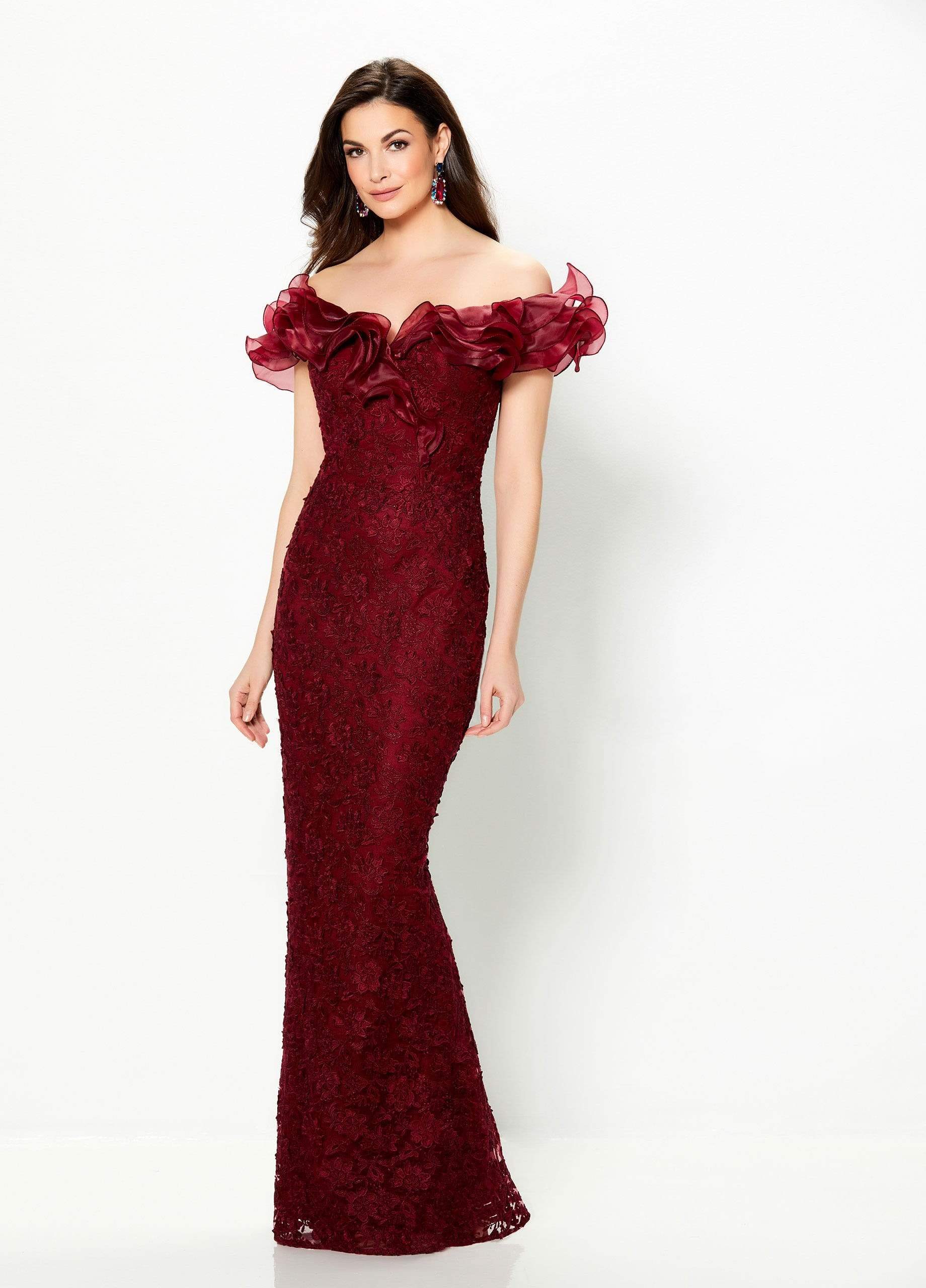 119931 Ruffled Off-Shoulder Gown