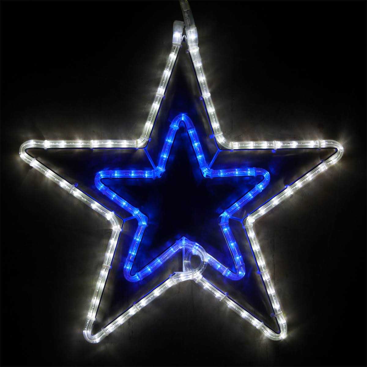 Wintergreen Lighting 22 in. 124-Light LED Blue White 5 Point Hanging Double Star
