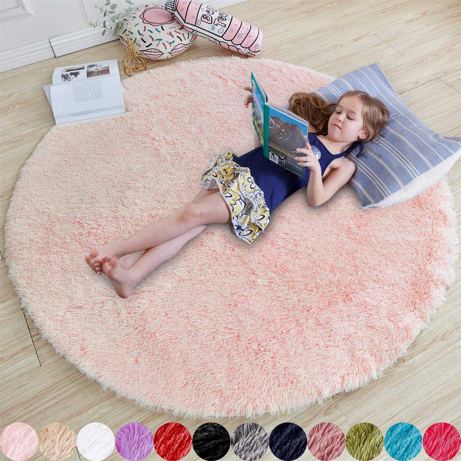 Amdrebio Fluffy Round/Circle Rug 4’X4′ Furry Carpet for Teen’s Room,Shaggy Circular Fuzzy Plush Rug for Bedroom Kids Nursery Room