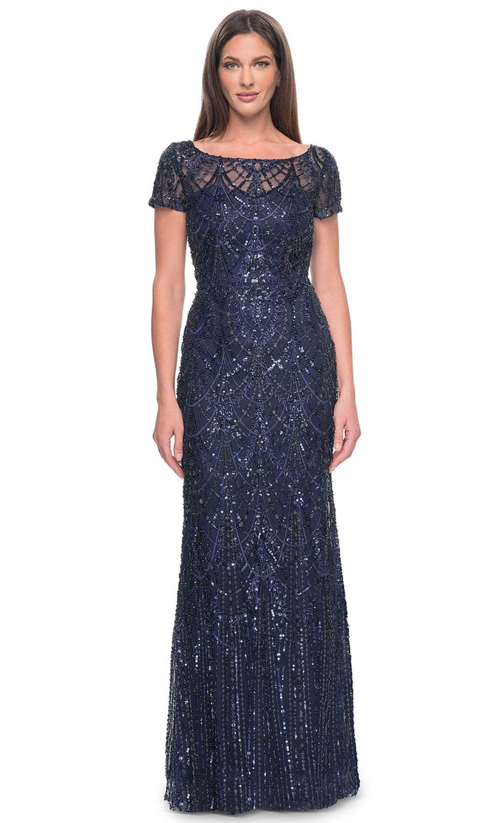 Bateau Neck Beaded Evening Dress