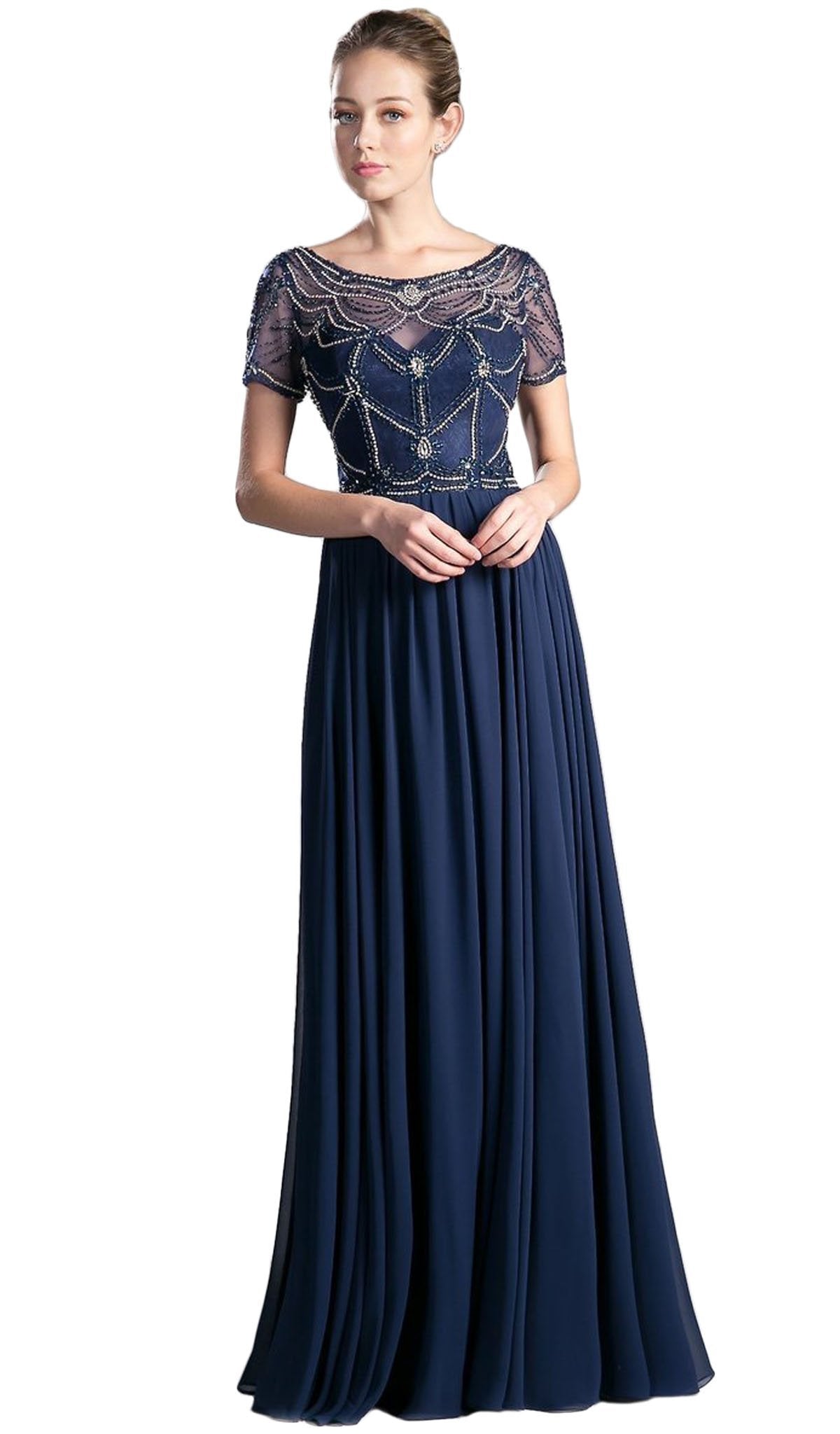 Jewel Beaded Short Sleeve Long Gown