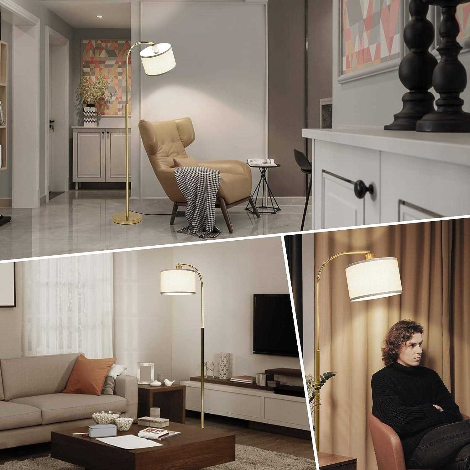 Boncoo LED Floor Lamp Fully Dimmable Modern Standing Lamp Arc Floor Lamp with Adjustable Drum Shade