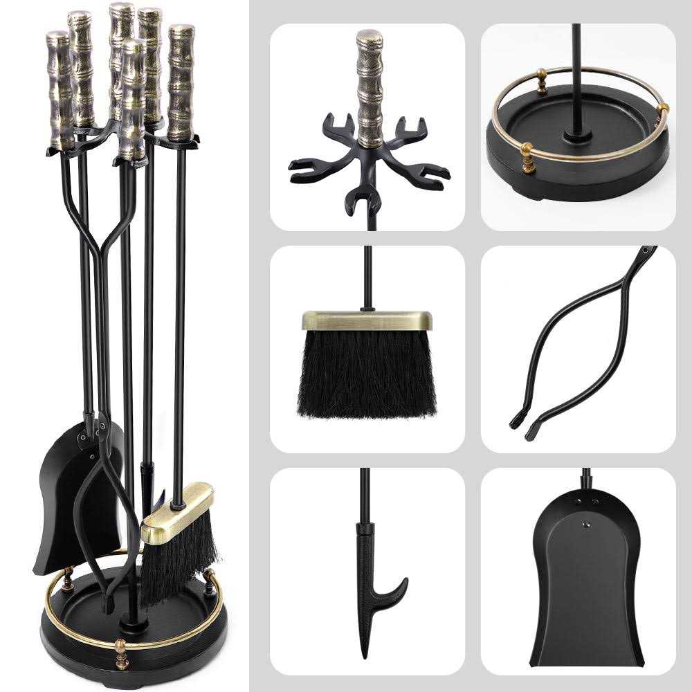 AMAGABELI GARDEN & HOME Amagabeli 5 Pcs Fireplace Tools Set Wrought Iron Fire Toolset Outdoor Model Number BG281