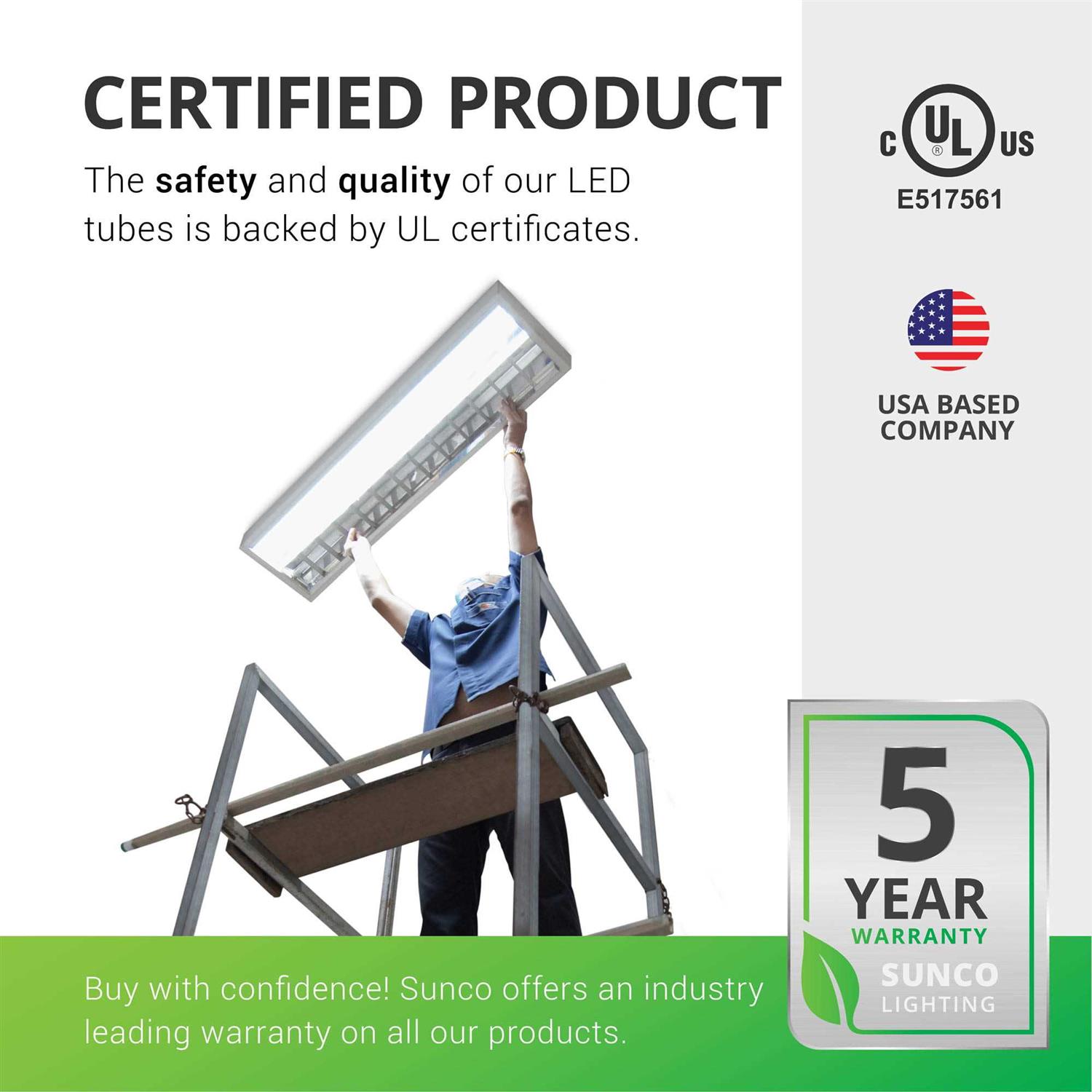 Sunco Lighting 24 Pack 4ft T8 LED Tube 15w=32w Fluorescent