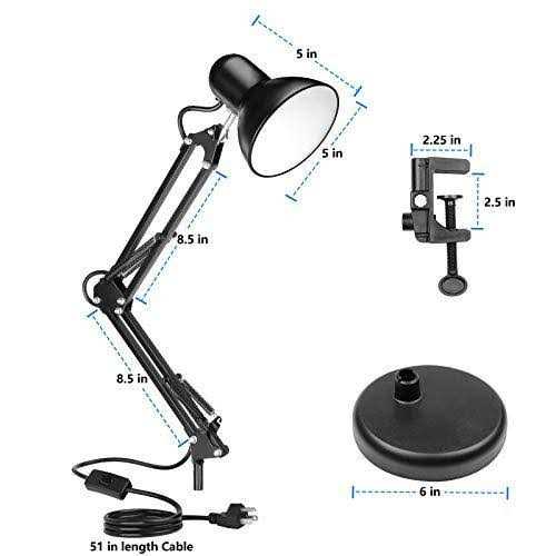 AmeriTop Metal Desk Lamp, Adjustable Goose Neck Swing Arm Table Lamp with Interchangeable Base Or Clamp