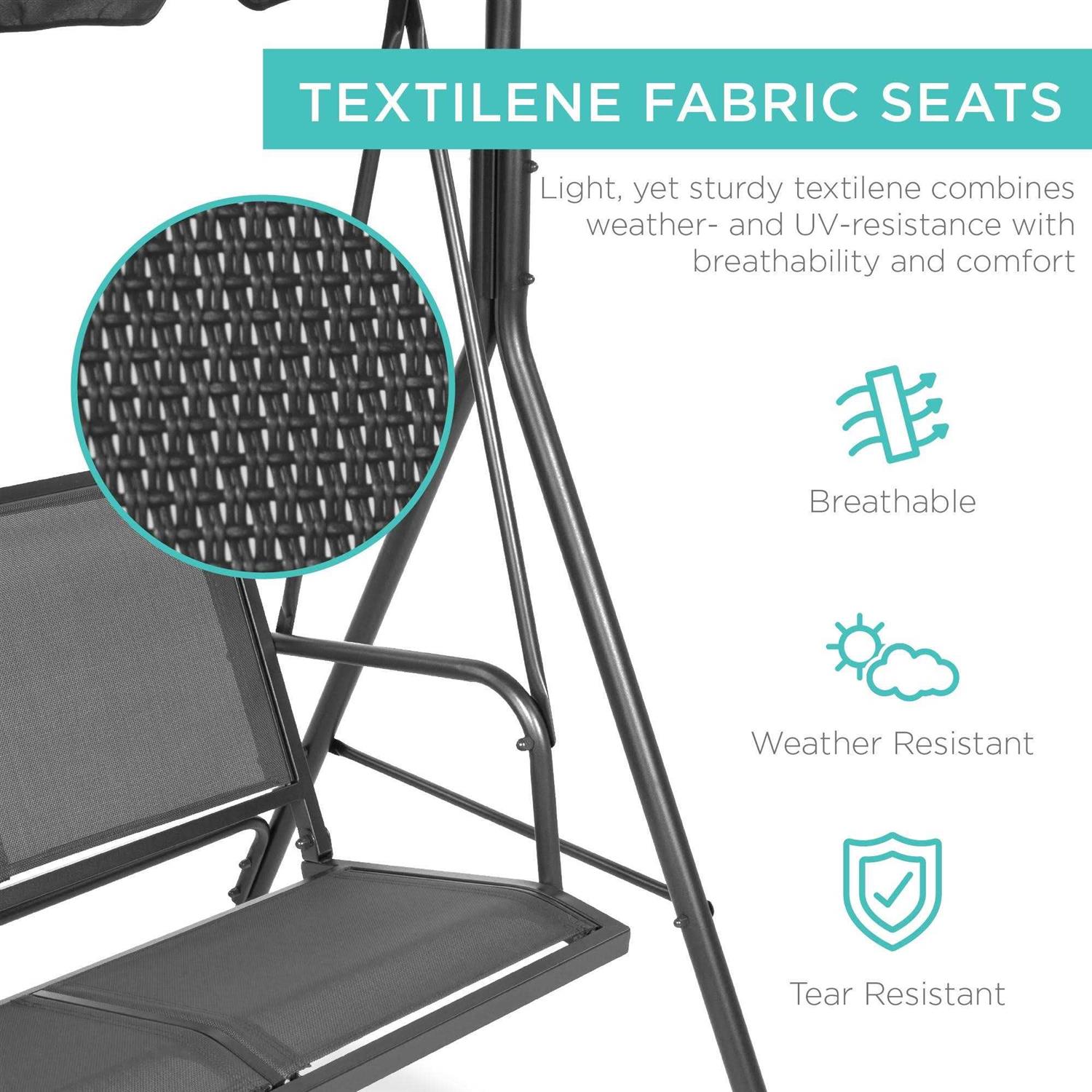 Best Choice Products 2-Seater Outdoor Adjustable Canopy Swing Glider Patio Bench w/ Textilene