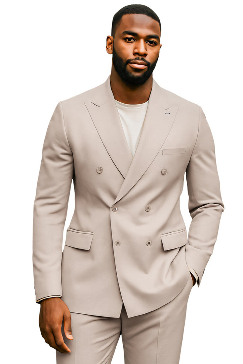 Men’s Tailored Fit Double Breasted Suit in Tan