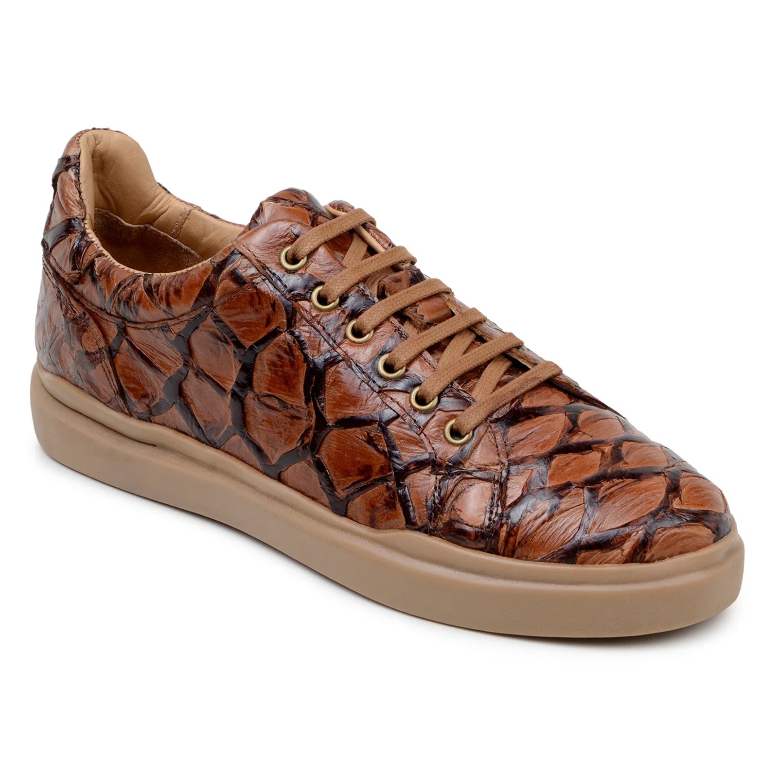 Men’s Belvedere Kingstone Genuine Pirarucu Dress Sneaker in Almond Tan