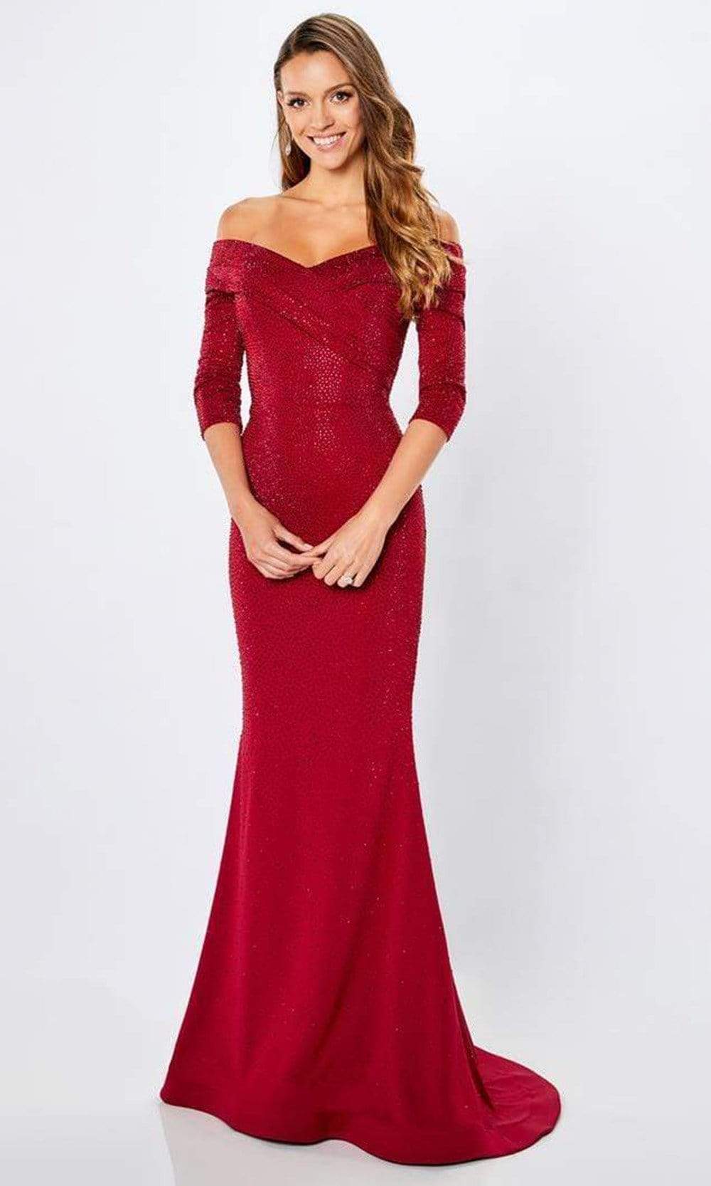 221970 Off-Shoulder Sparkle Beaded Mermaid Gown