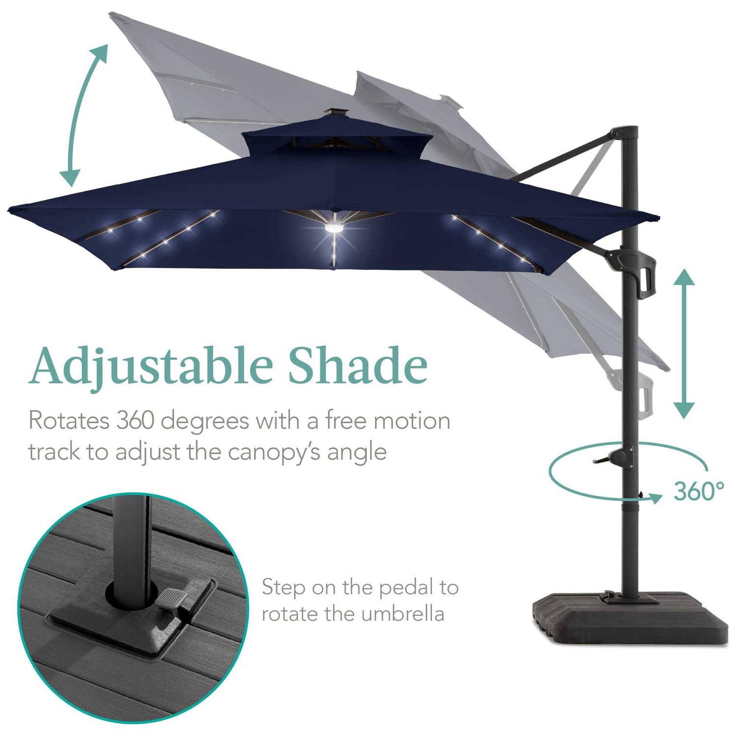 Best Choice Products 10 ft. Solar LED 2-Tier Square Cantilever Patio Umbrella with Base Included