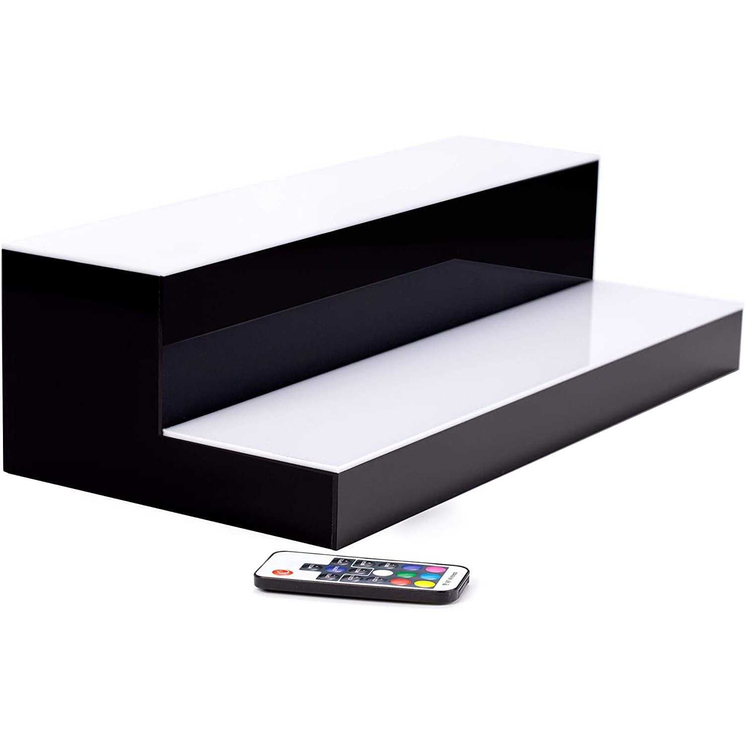 Barsquad LED Lighted Bar Shelf 16in 2 Step Illuminated Liquor Bottle Display Shelf