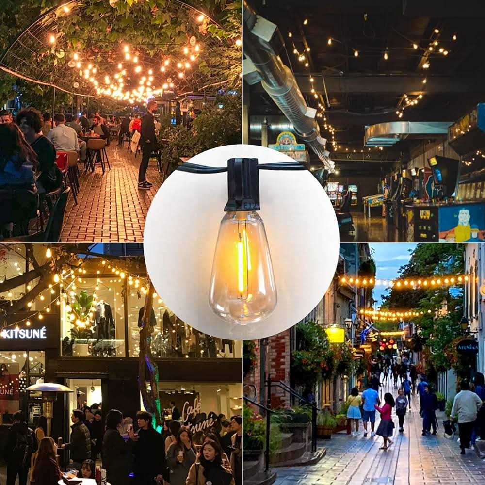 Achin Outdoor String Lights Vintage String Lights Shatterproof ST38 Bulbs LED Dimmable Patio Lights