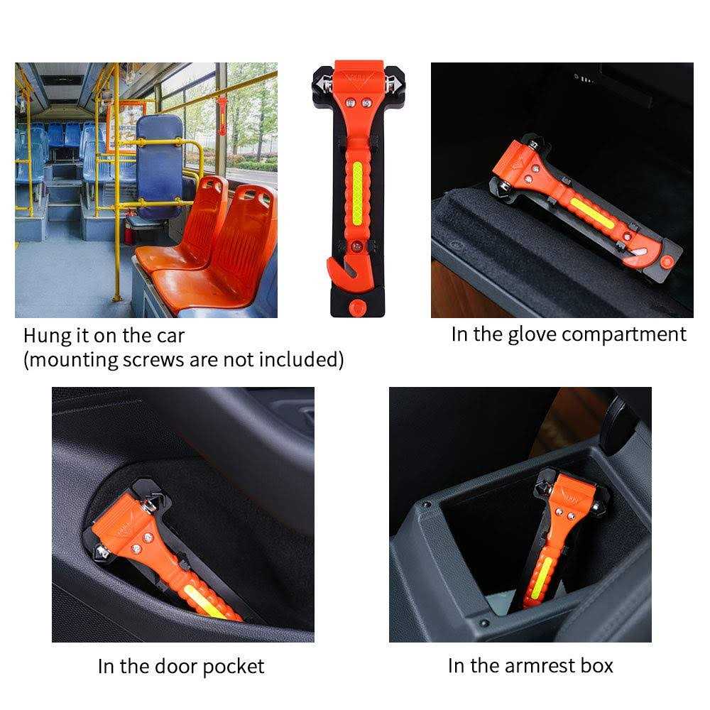Godecho 4 Pcs Car Emergency Escape Window Breaker And Seat Belt Cutter Hammer With Light Reflective Tape,life Saving Survival Kit,red