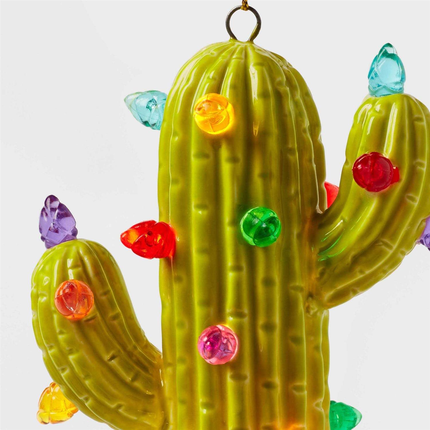 Wondershop Battery Operated Lit Ceramic Cactus Christmas Tree Ornament Green