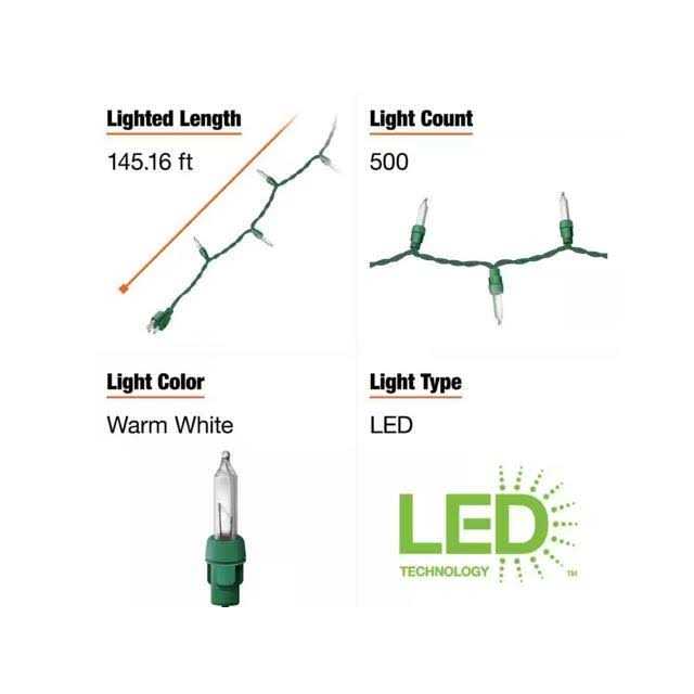 500L Warm White Christmas Mini LED String Holiday Lights Home Accents Model # TY628-1715