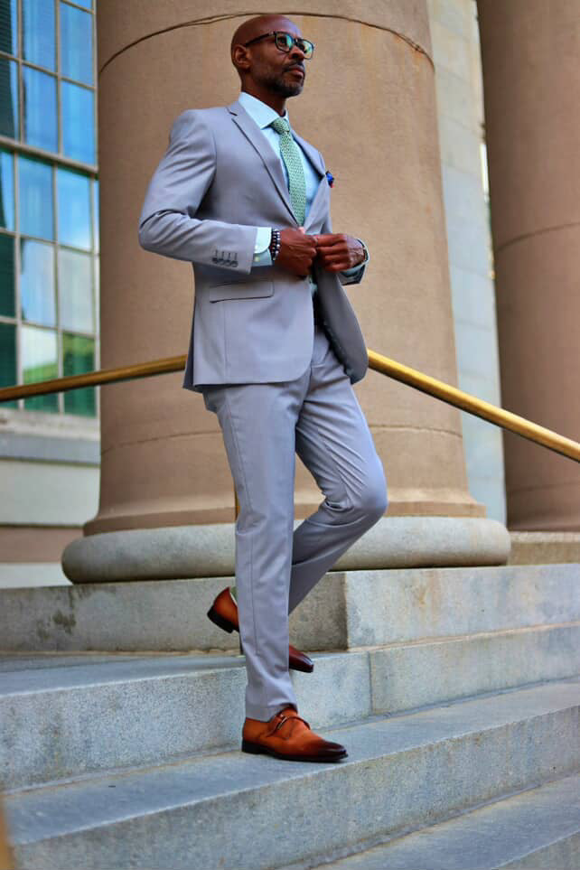 Men’s Basic 2 Button Slim Fit Wedding Suit in Light Grey