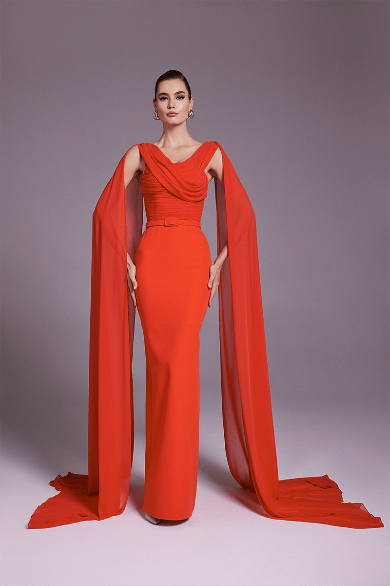Shoulder Drape Crepe Gown
