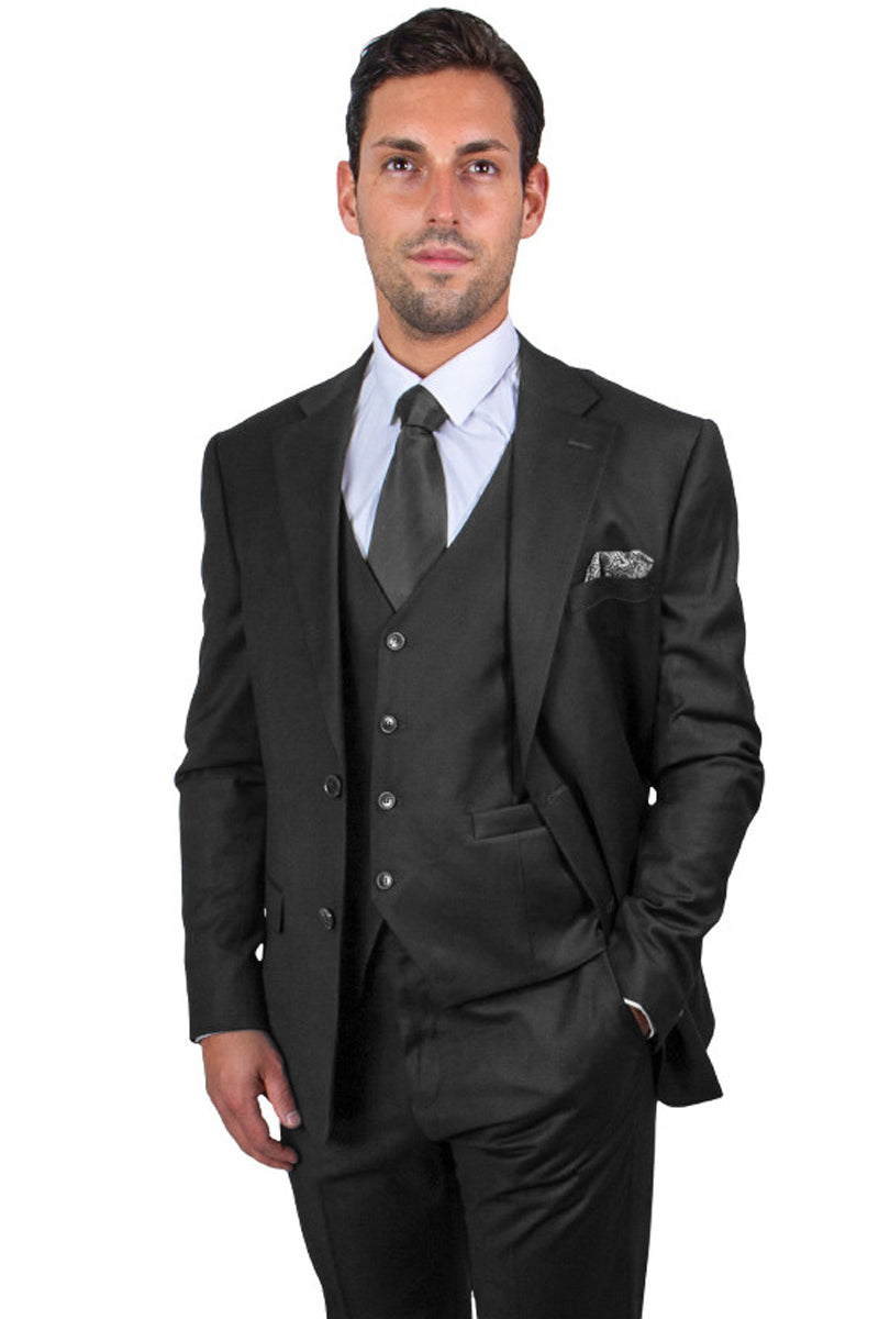 Men’s Two Button Vested Stacy Adams Basic Suit in Black