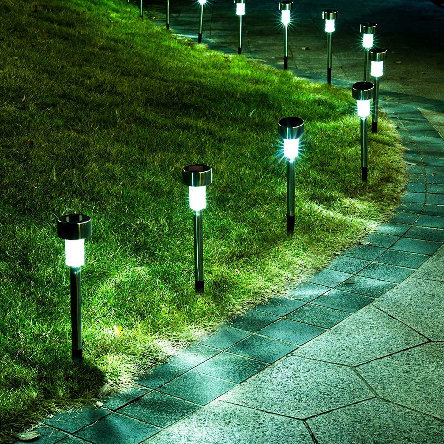 BEAU JARDIN Solar Pathway Lights Waterproof Lights Supper Bright Up to 12 Hrs,Stainless Steel Auto On/Off Solar Powered
