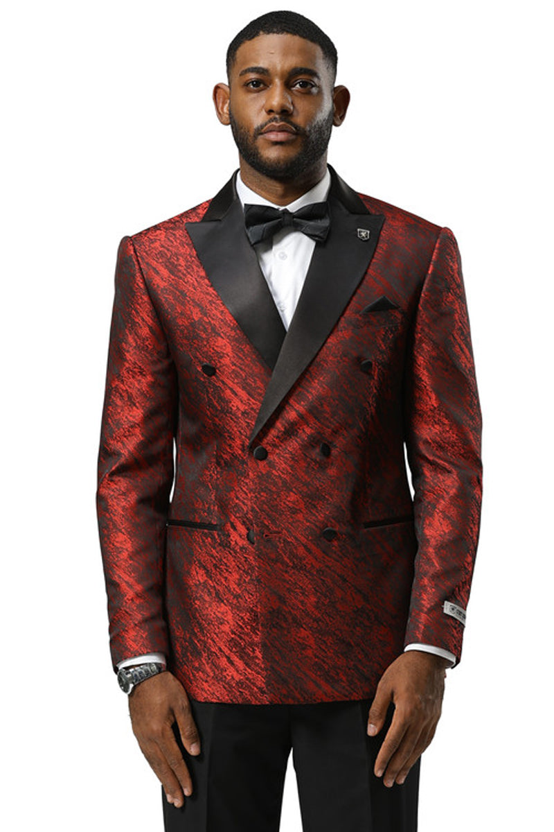 Men’s Stacy Adams Double Breasted Wedding & Prom Tuxedo Jacket in Textured Shiny Red Sharkskin