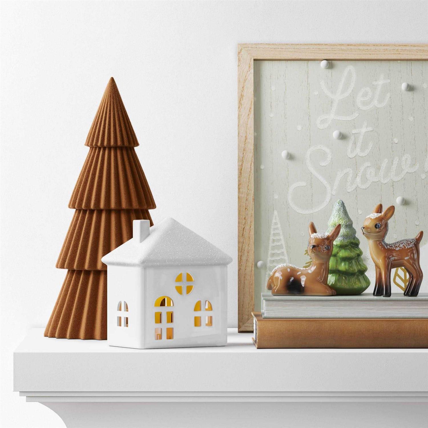 Wondershop 5 Battery Operated Lit Wide Ceramic House with Windows Christmas Village Building