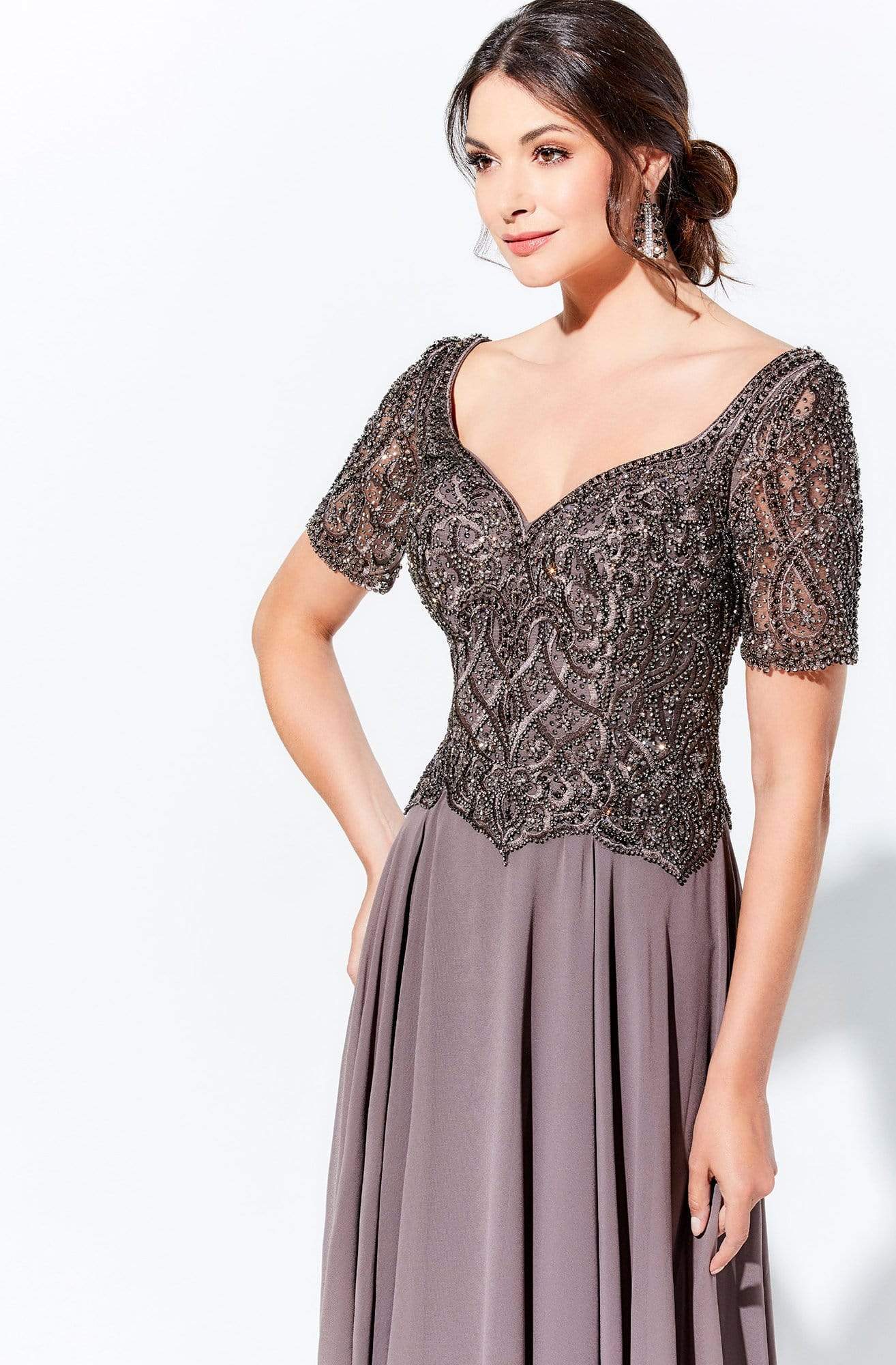 120D04 Beaded Long A-Line Dress