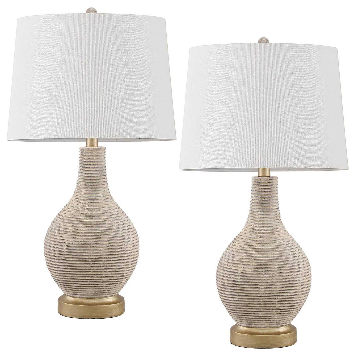 True Fine Richland 24.5 in. Beige/Gold Indoor Table Lamp Set with White Linen Shade 20030T-2PK