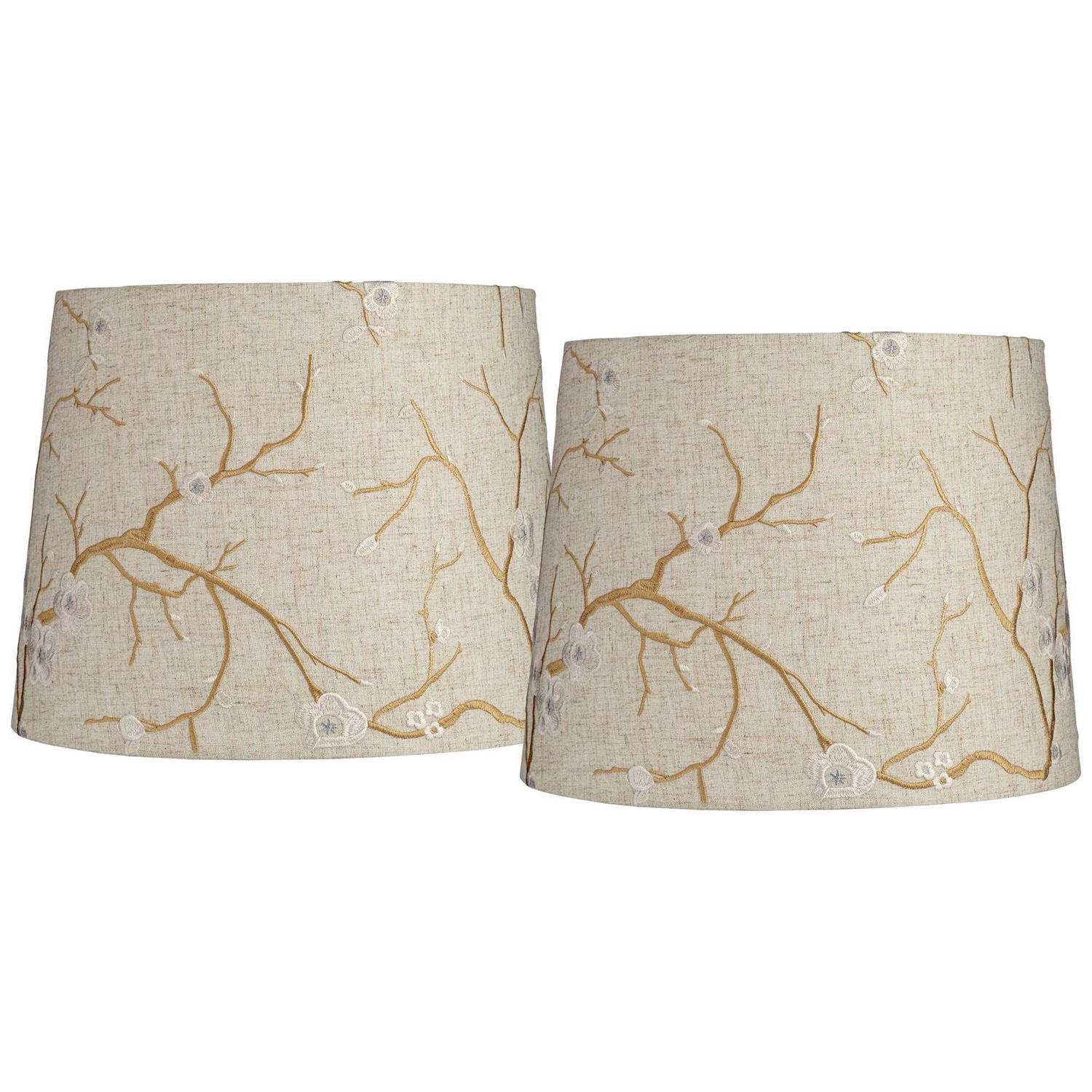 Springcrest Set of 2 Drum Print Lamp Shades Flower Medium 14 Top x 16 Bottom x 11.5 High Spider with Replacement Harp and Finial