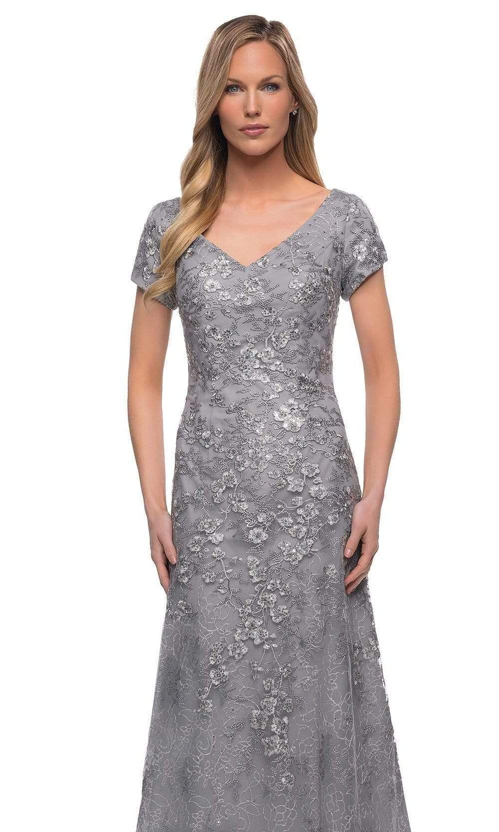 29291 V Neck Embroidered Modest Dress
