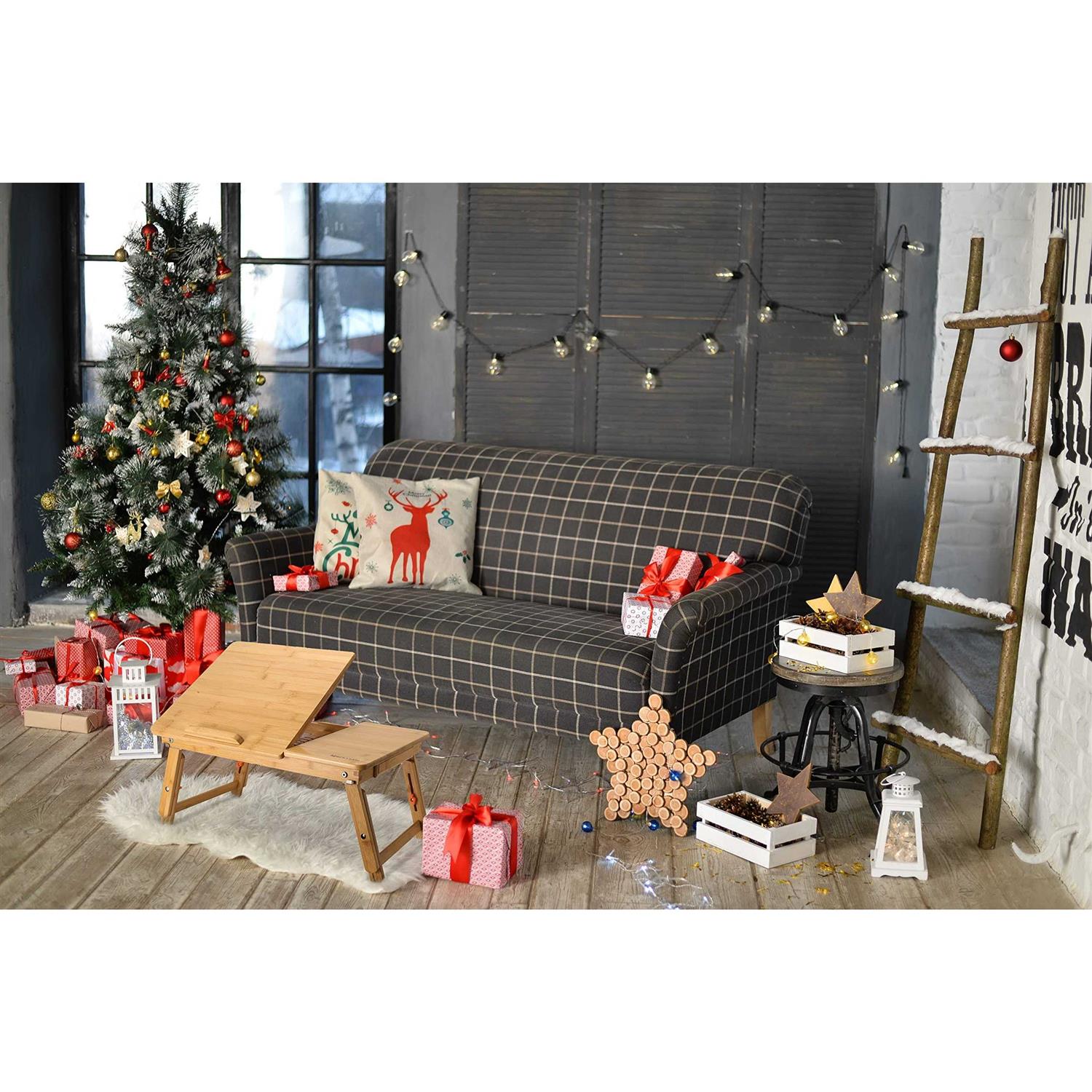 Laptop Desk Nnewvante Table Adjustable Bamboo Foldable Breakfast Serving Bed Tray w’ Tilting Top Drawer