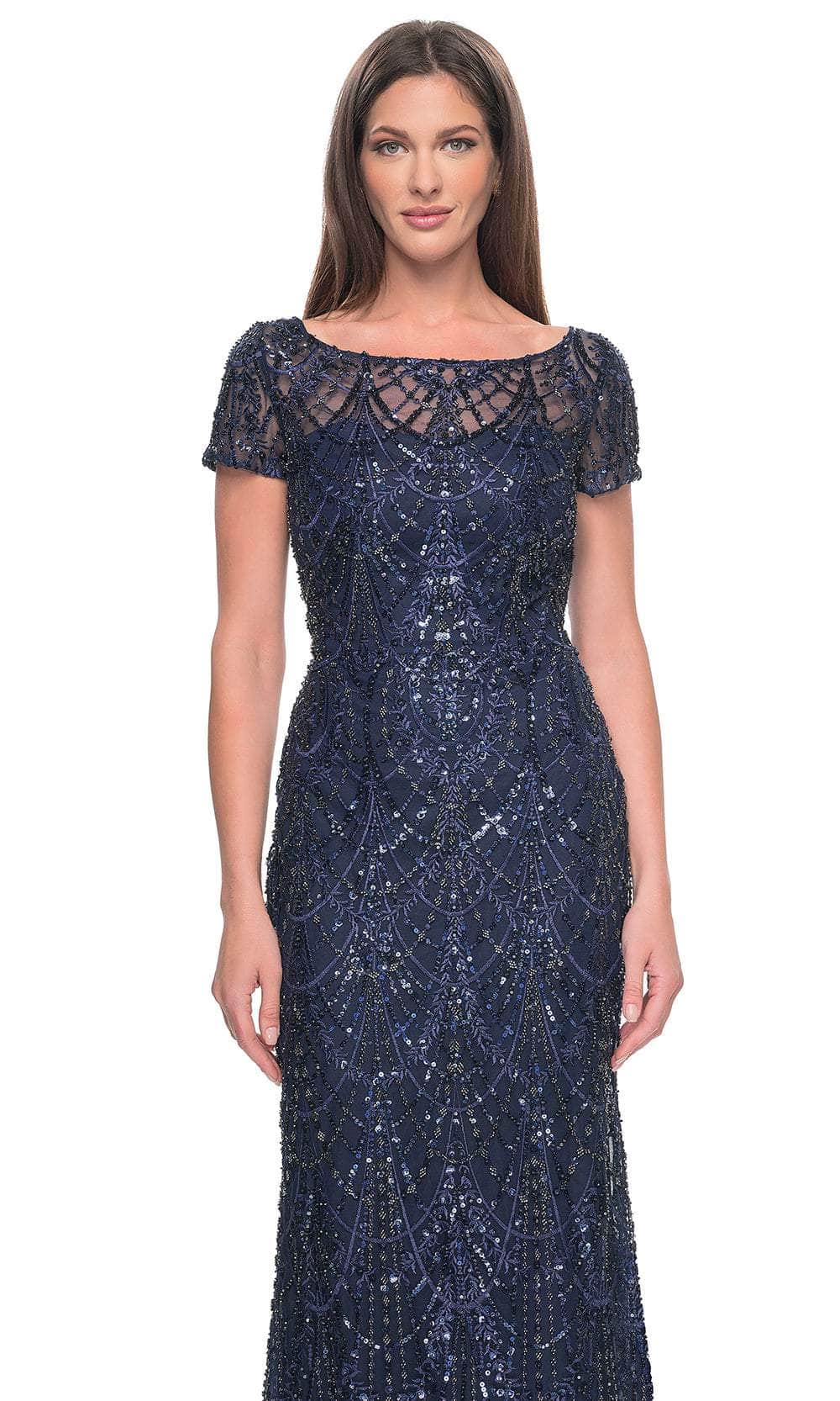 Bateau Neck Beaded Evening Dress