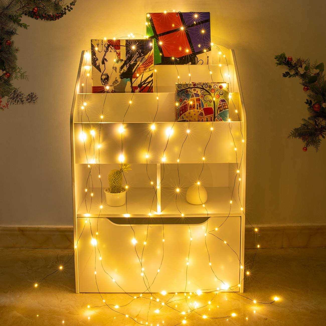 Awq 200 Led 6.6ftx10 Christmas Tree String Lights 8 Modes Led Fairy String Lights Usb Powered with Remote Control for Christmas Tree Wedding Party