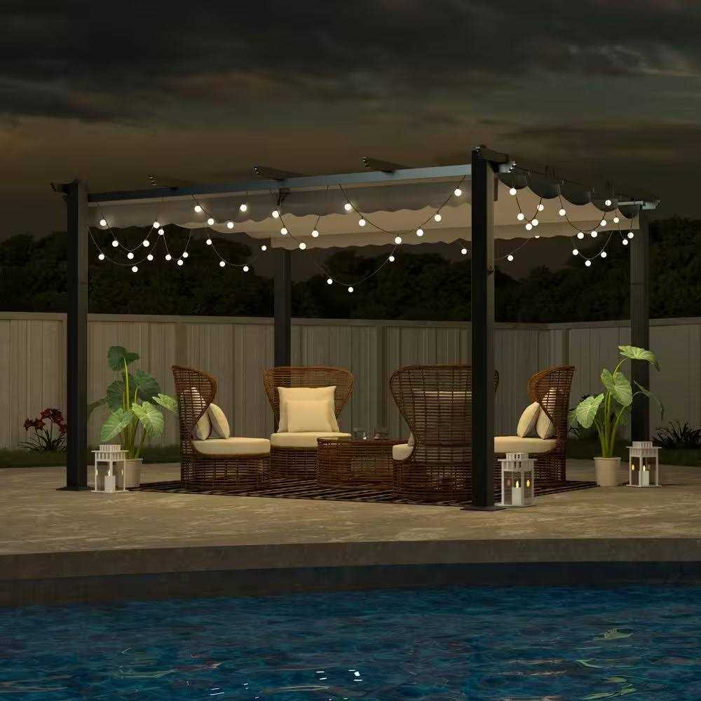 Veikous 10′ Aluminum Outdoor Patio Pergola with Retractable Canopy