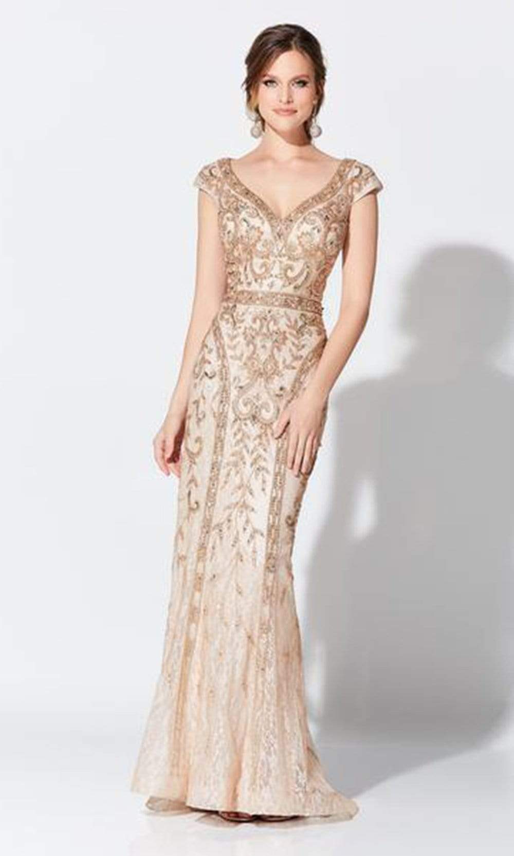 119D42 Bead Embellished V-Neck Mother of the Groom Gown