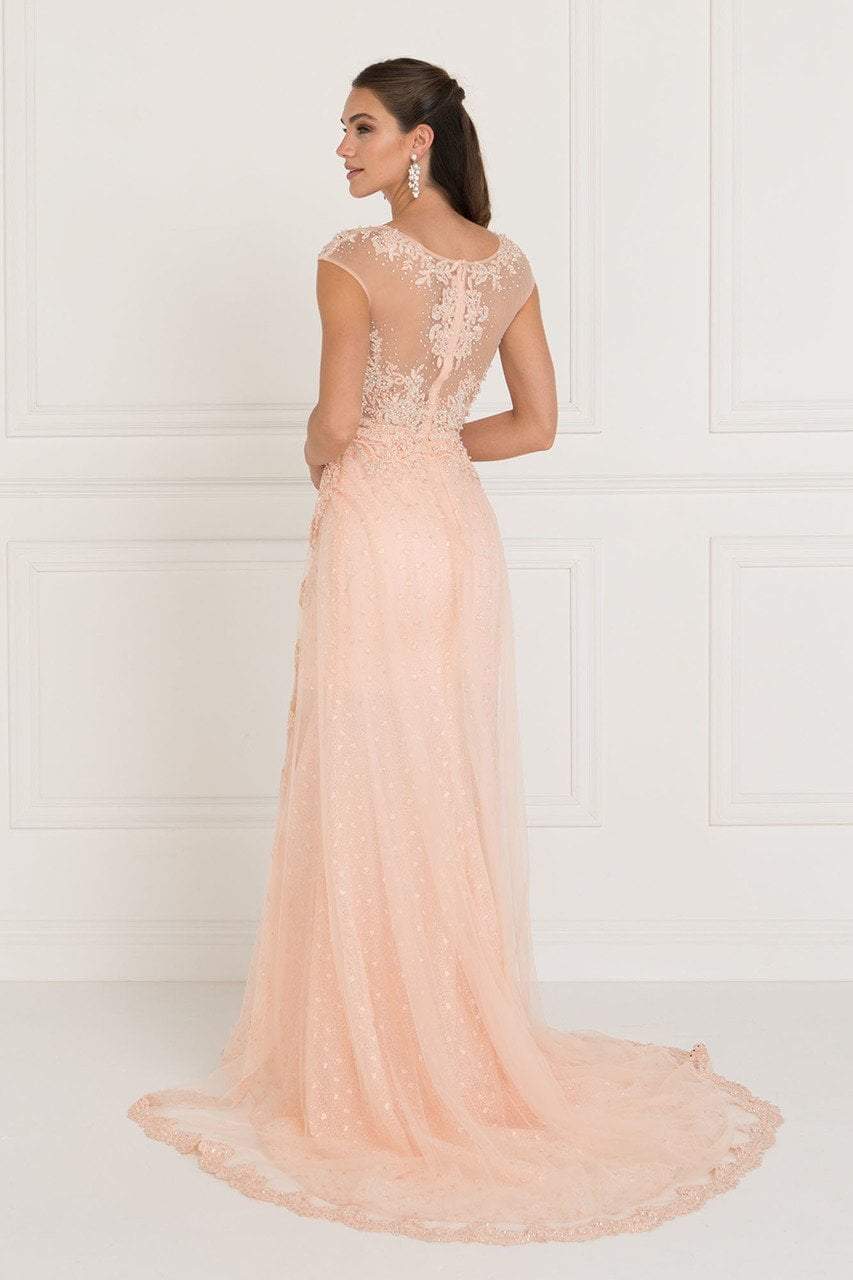 GL1539 Lace Embellished Illusion Jewel Sheath Dress