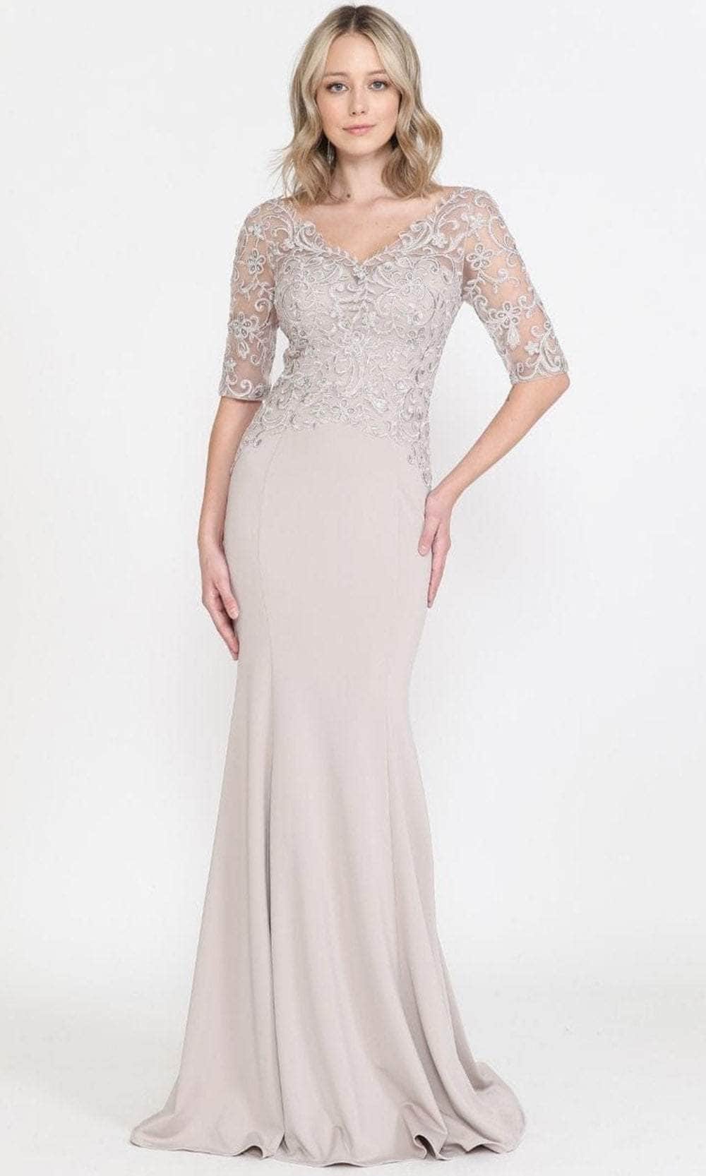 Quarter Length Sleeved Sheath Evening Gown