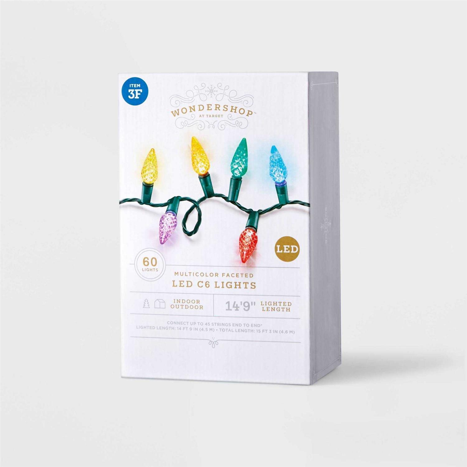 Wondershop LED C6 Faceted Christmas String Lights Green Wire