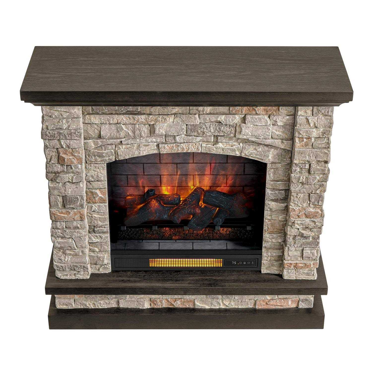 allen + roth 43.5-in W Stacked Faux Sandstone with Coffee Oak Infrared Quartz Electric Fireplace 2315FM-23-931