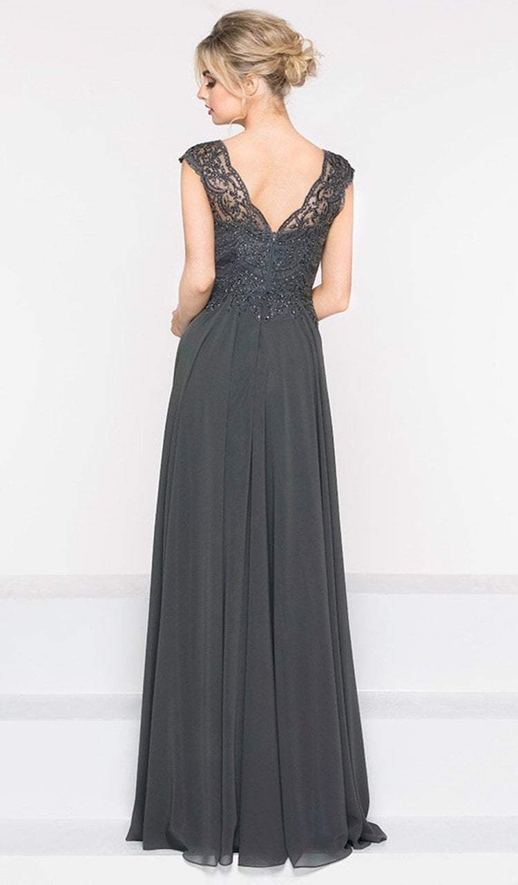 M238 Beaded Applique A Line Chiffon Dress